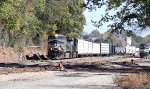 NS 9028 leads train E25 out of the yard